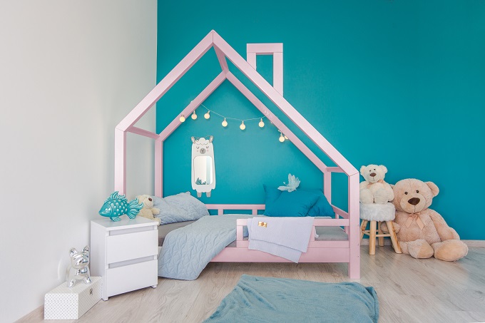 Kinderbett Kinderhaus Farbe Bett Holz Sicherheitbarrieren Bett für Kinder 